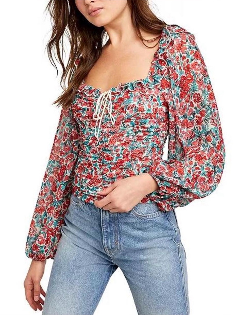Free People Mabel Printed Smoked Back Blouse
